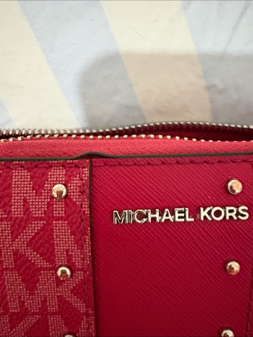 Michael Kors Pink Red MK Logo Zip Wristlet Wallet - Picture 5 of 5
